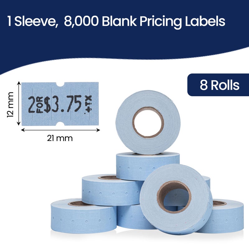 Perco 1 Line Blue Labels - 8 Rolls, 1 Sleeve, 8,000 Blank Price and Date Gun Labels for Perco 1 Line Price and Date Guns - Made in USA - Image 3